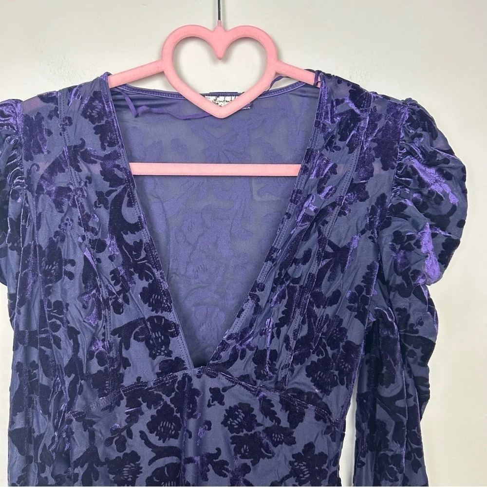 Free People NWT Magic Hour Velvet Puff Bodysuit Deep Sea Combo Size XS OB1570815